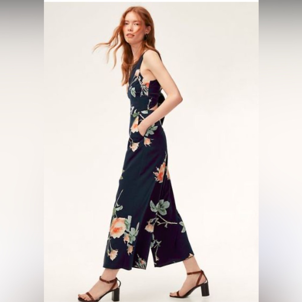 Aritizia Wilfred Ecoulement Floral Wide Leg Jumpsuit, Navy, Size 2, NWOT